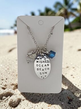 Beach-Themed Charm Necklace – Ocean, Beach, Sun